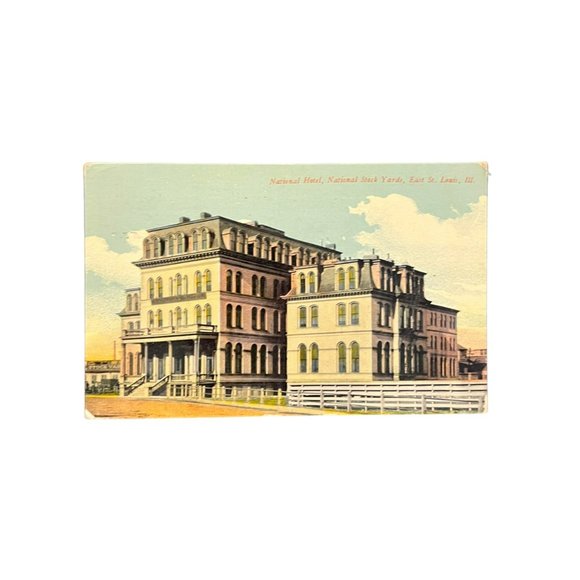 VTG‎ Postcard East St Louis Mansard Roofs National Hotel by Stock Yards POSTED - Picture 1 of 2